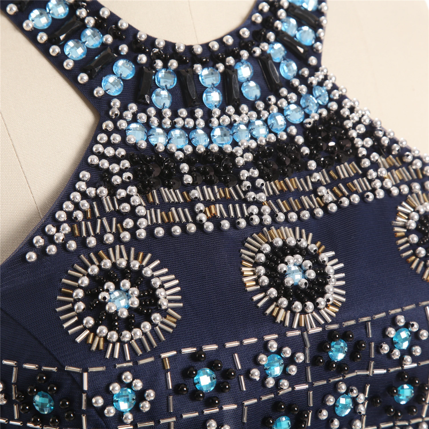 Роскошное короткое платье двойка с бусинами без рукавов|Платья для выпускного