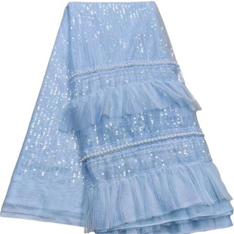 

Синие блестки, дизайн, африканские сетчатые бусины, кружевная ткань для юбки, Высококачественная французская кружевная ткань, Красивый Тюл...