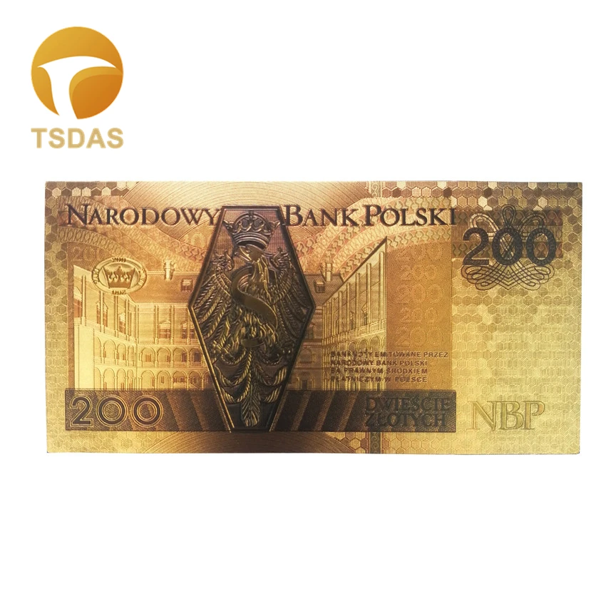 

Nice Poland Colored Banknotes 200 Zlotych Gold Foil Banknote In 24K Gold Plated for Collection Currency Bills 100pcs/lot
