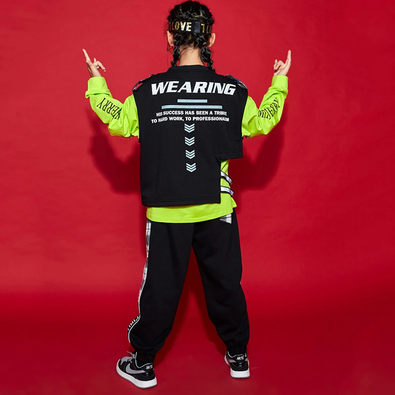 

2021 Children's Hip Hop Dance Clothes Black Tops Pants For Girls Jazz Performance Clothing Street Dance Rave Outfit Stage Wear