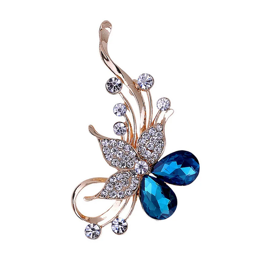 

Fine Five Petals Flowers Brooches For Women Fashion Elegant Crystal Suit Shawl Sweater Pins Jewelry