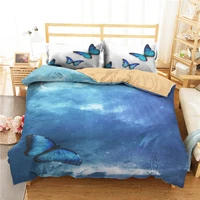 double quilt set bedroom clothes 3d home textiles blue printed duvet cover with pillowcases soft material