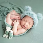Реквизит для фотосъемки новорожденных, шапочка медвежонка, кукла, аксессуары для фотосъемки новорожденных (1 шт. шапочка и 1 шт. кукла медвежонка)