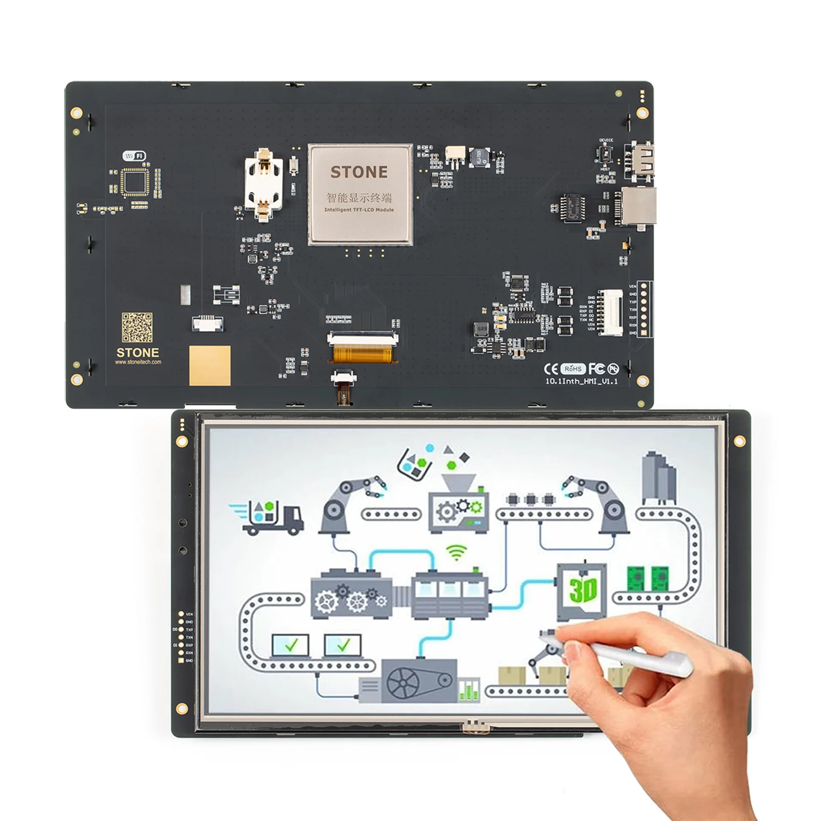 7 Inch TFT Display Panel with Touch Screen + Controller Board + Serial Interface for Equipment Control Panel