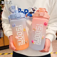 15002000 ml frosted straw water bottle with time marker fitness jugs gradient large capacity motivational plastic cups bpa free