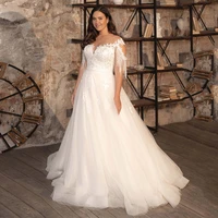 charming wedding dress plus size 2021off the shoulder beading applique a line sweep train robe mariee bridal gowns