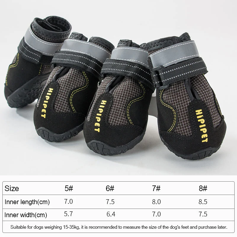 

Dog Boots Waterproof Shoes for Large Dogs with Reflective Velcro Rugged Anti-Slip Sole (Black 4PCS)