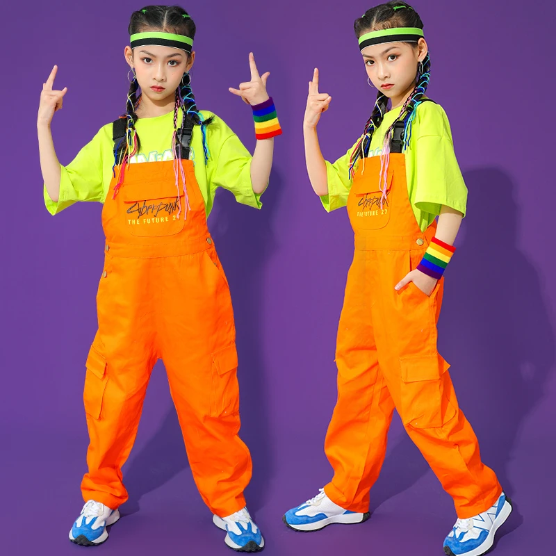 

Танцевальная одежда в стиле хип-хоп для детей, летние оранжевые брюки, детский сценический костюм для подиума, костюмы для джазовых танцев д...