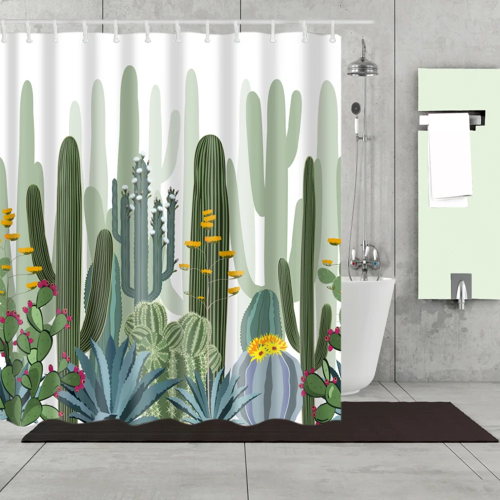 

Plants Green leaves Cactus Shower Curtain wash Bathroom shower Waterproof Mildewproof Decor with12 hooks 180x200 cm large