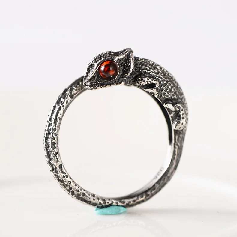 S925 Серебряное кольцо ящерицы ретро тайское серебро индивидуальное Незамкнутое