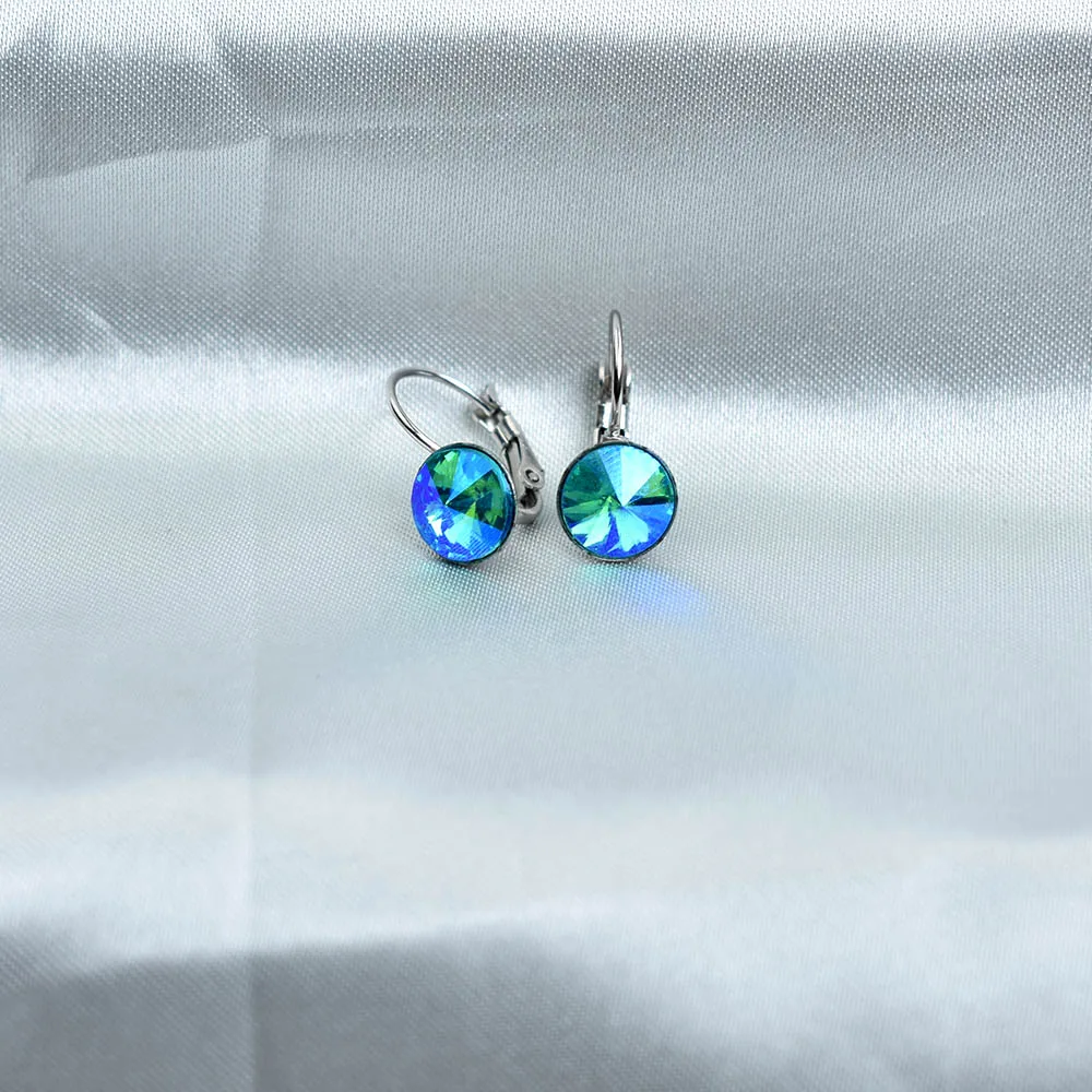 Серьги подвески из нержавеющей стали с разноцветными круглыми кристаллами 8