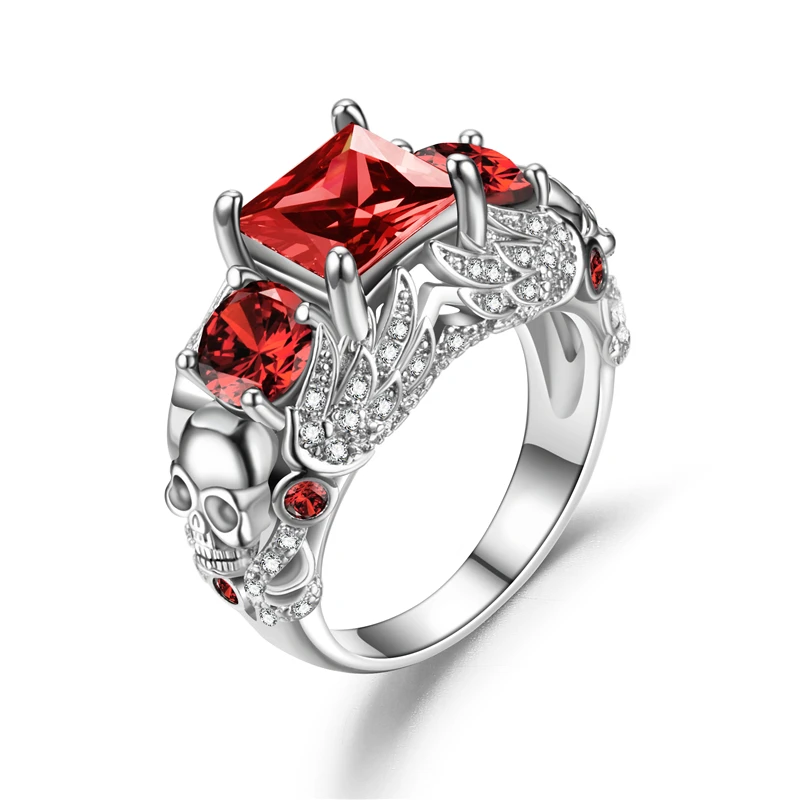 silver Red Череп кольцо «Ангел» Для женщин фиолетовый богемский Кристалл Кольца Черный Цвет Свадебные ювелирные изделия дропшиппинг - Цвет основного камня: silver Red