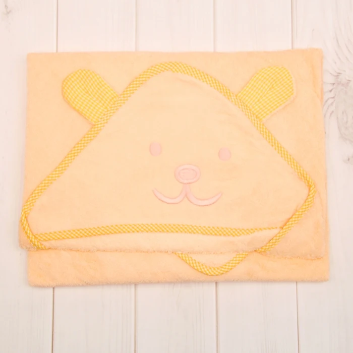 Уголок махровый с капюшоном и вышивкой цвет жёлтый размер 90х90 см|Полотенца| |