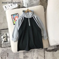 mudkingdom girl sweatshirts dress zipper pullover patchwork long sleeve straight casual dresses for girls fashion spring autumn