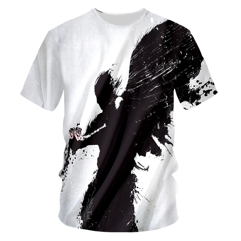 

Прямая поставка, черно-белая футболка с 3D принтом, летние топы с рисунком розового ангела и брызг чернил, уличные топы, Лидер продаж, футболк...