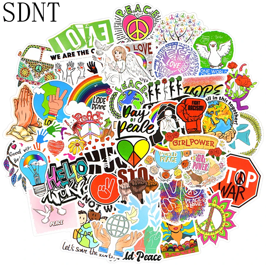 

50 PCS Love and Peace Aesthetic Stickers Anime Flower Hippies Freedom Equality Graffiti Sticker for Laptop Scrapbooking Material