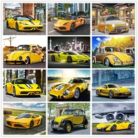 diy 5d diamond painting yellow car scenery mosaic embroidery cross stitch landscape home kitchen decor full squareround drill