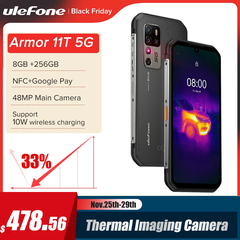Ulefone-tel&eacute;fono m&oacute;vil resistente Armor 11T, 5G, FLIR&reg;C&aacute;mara de imagen t&eacute;rmica, tel&eacute;fono m&oacute;vil Android 11, 8GB, 256GB, resistente al agua-0