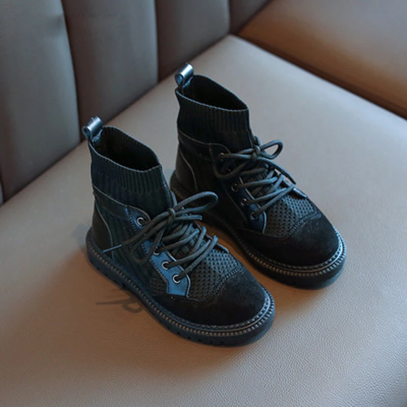 Новинка Осенние детские Ботинки Martin Детские носки Ботильоны Брендовая черная