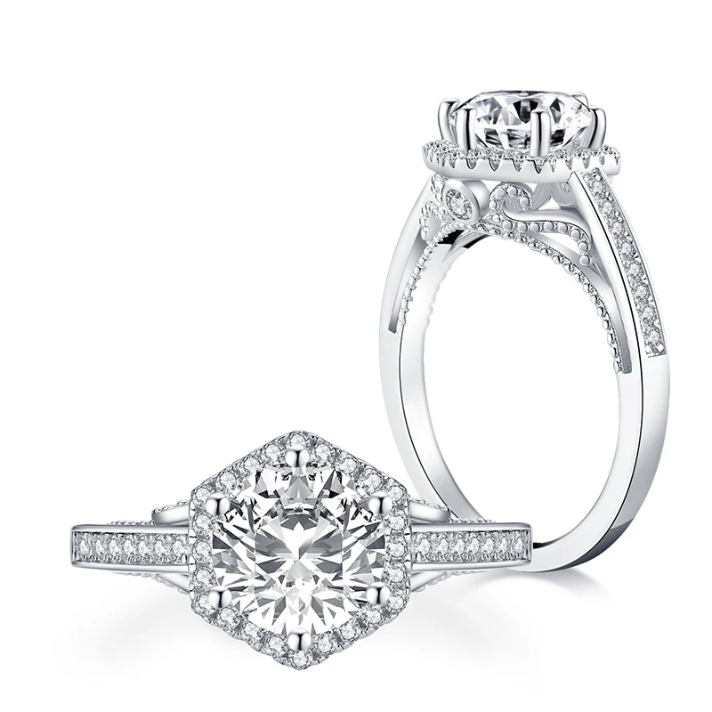 

2 Ct и круглым синтетическим бриллиантом 925 Серебряные кольца для женщин Свадебные женские обручальные кольца Одежда высшего качества