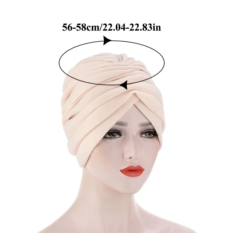 

Women Sleep Hat Solid Color Head Accessories Head Cover Simple All-match Folds Turban Hat Flower Muslim Round Bonnet Hat