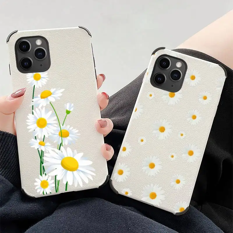 

Flower daisy Phone Case Lambskin Leather For iphone 12 11 8 7 6 XR X XS PLUS MINI PLUS PRO MAX Shockproof