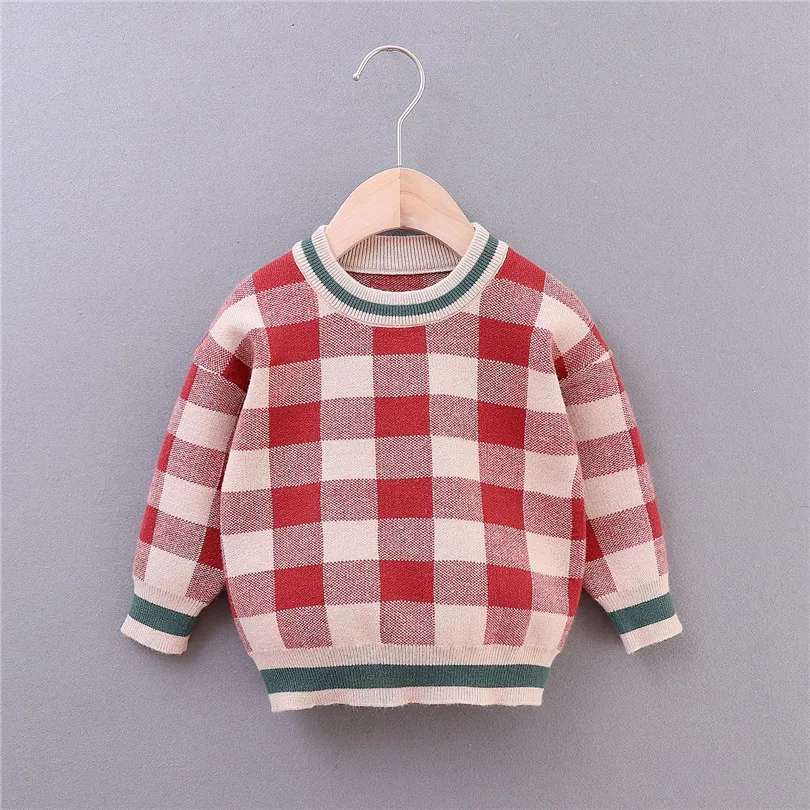 Свитера для мальчиков осенне-зимний клетчатый Детский свитер девочек кардиган