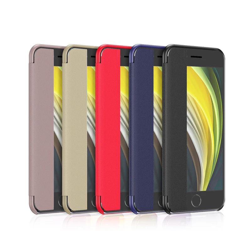 Luxury PU Leather Smart Mirror HD Translucent View Flip Phone Case For iPhone 13 12 11 XS XR 8 7 6 Plus SE 2020