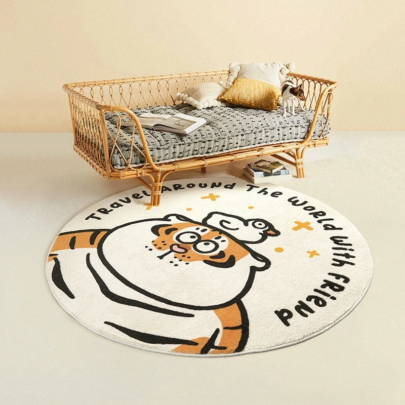 

Cute Cartoon Tiger Pattern Decorative Area Rug for Kids' Room , soft fleece woven decoration bedroom floor mat