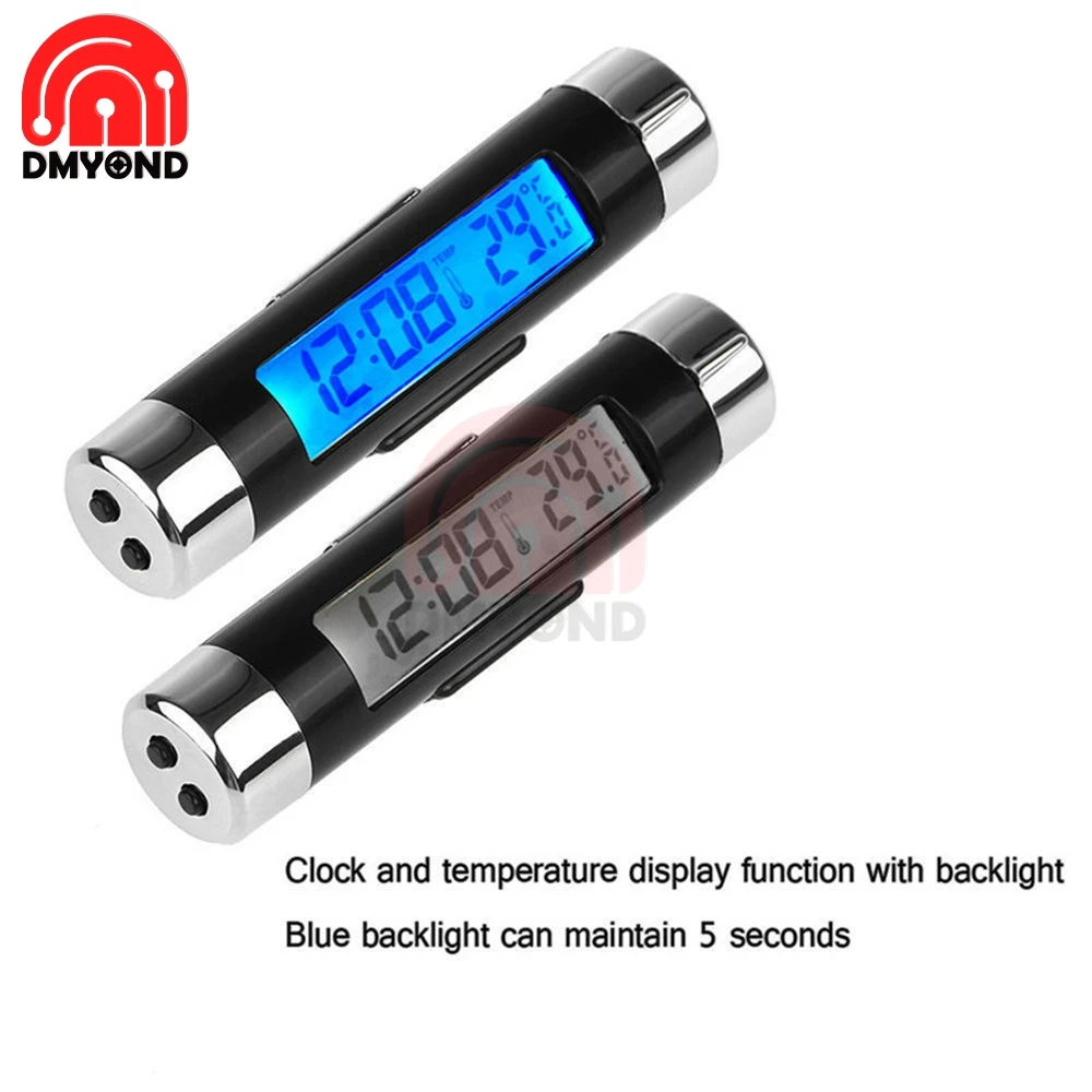 Цифровой термометр 2 в 1 с ЖК дисплеем для автомобиля часы стайлинга синей
