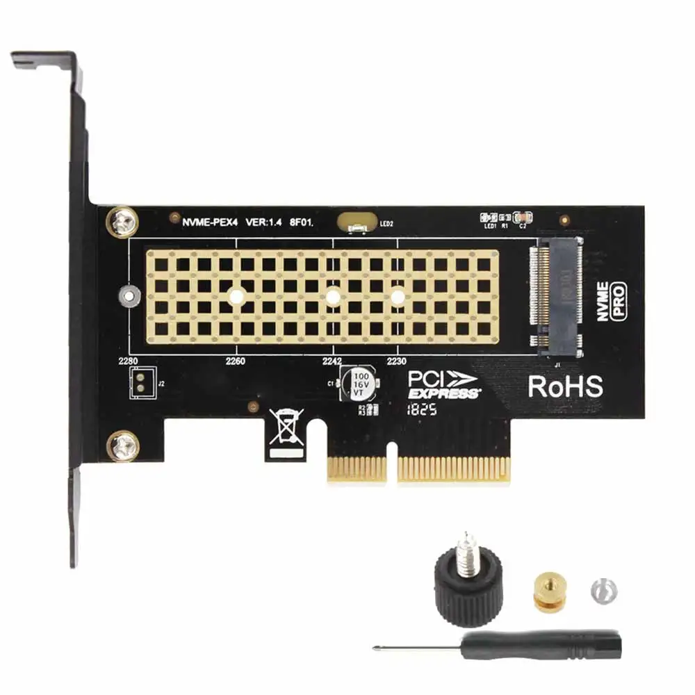 

SK4 M.2 NVME SSD TO PCIE3.0 X4 Adapter with LED Working Indicator M Key Interface Card for 2230-2280 Support X4 X8 X16 Slots