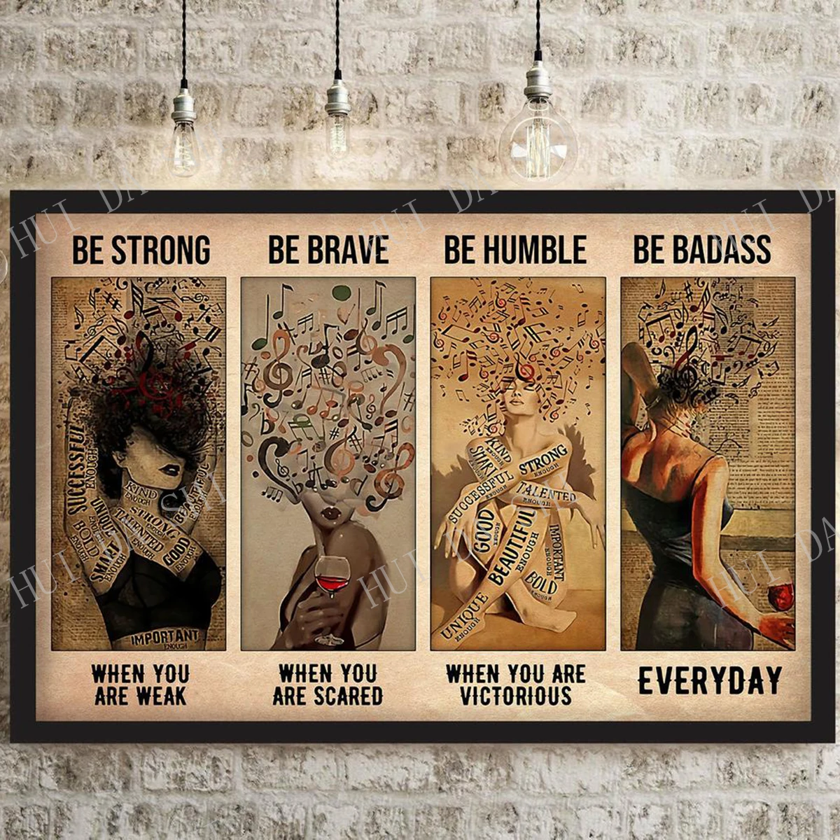 

Music Poster, Pot Head Music Notes Art Print, Strong Girl Canvas, Successful Woman Wall Art, Girl and Wine Poster