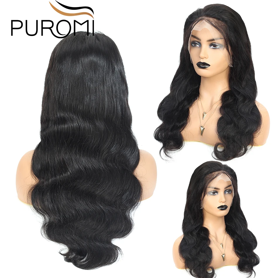 Puromi 130% плотность предварительно выщипанные полностью кружевные парики из человеческих волос для женщин черные индийские объемные волнистые парики из натуральных волос