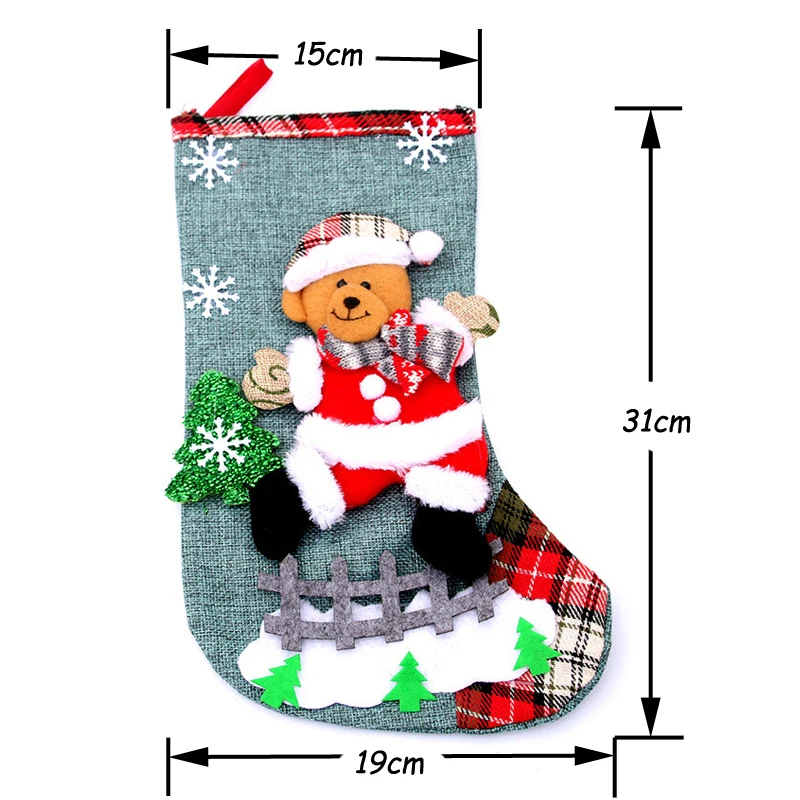 

Christmas Stockings Socks with Snowman Santa Elk Bear Printing Xmas Candy Gift Bag Fireplace Xmas Tree Decoration New Year