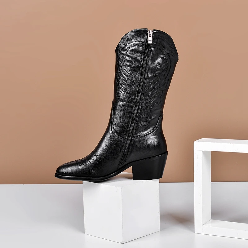 Женские ковбойские ботинки из ПУ кожи на танкетке с острым носком | Обувь