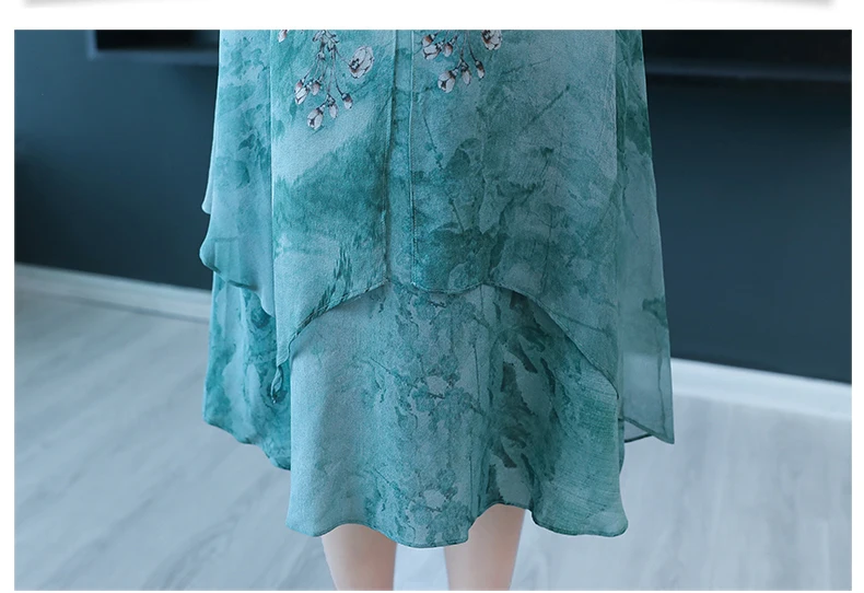 

Mommy Summer Sashion Dress Elegant 2020 New Middle-aged Eelderly Female Vestidos Fake Two-piece Straight Chiffon Dress L203