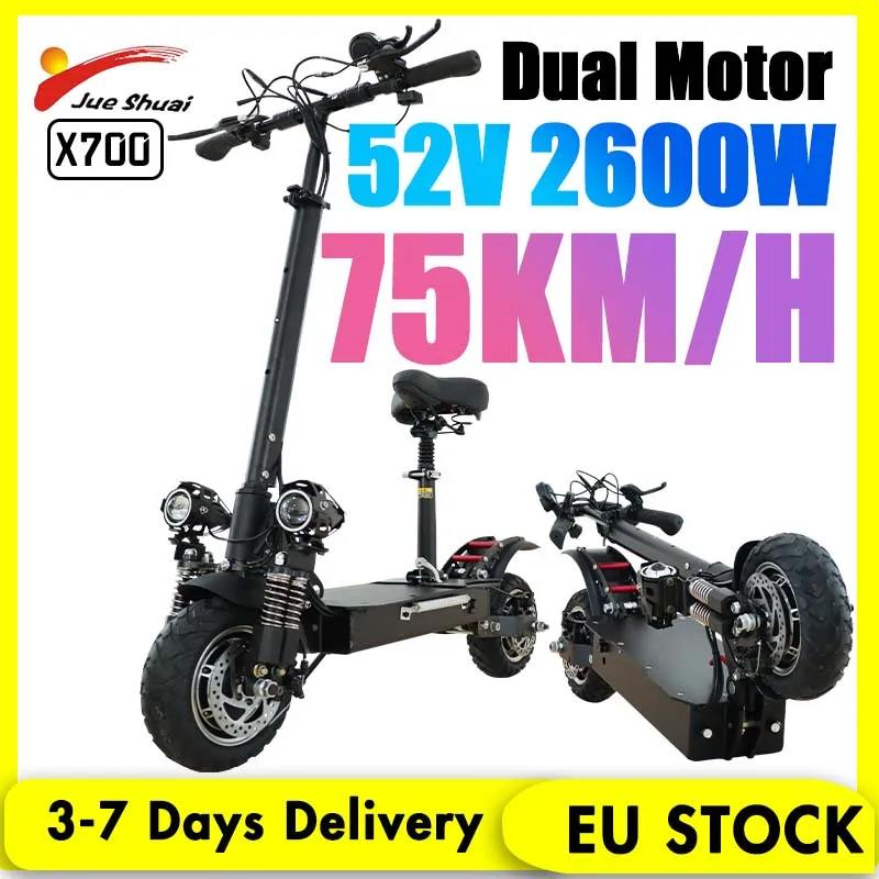 

EU STOCk 75KM/H Max Speed Electric Scooter 52V 2600W Dual Motor Folding E Scooter 70KM Long Range Patinete Elétrico Adullto