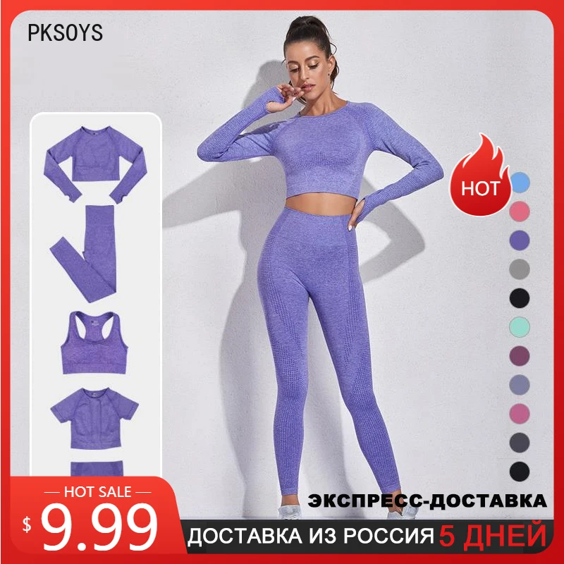 

Women Tracksuit Workout Set Sport Gym Clothing Sportswear Summer Clothes for Yoga Seamless Crop Top Fitness Leggings Outfits