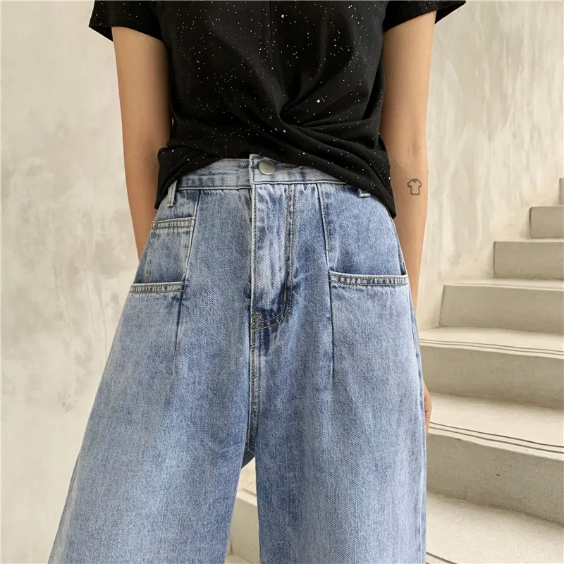 

Jeans Women Retro Denim Wide-leg Fashion Young Teens Streetwear Vintage All-match Harajuku Classic Ladies Full Length Trouser