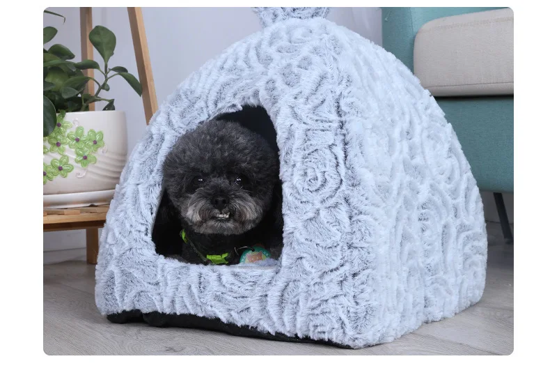 Brand New Cat Warm Cave Lovely Bow Design Puppy Winter Bed House Kennel Fleece Cats House for cat Soft Nest For Small Medium Pet