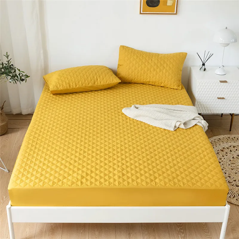 

Twin Waterproof Fitted Sheet Full Size With Elastic Yellow Color Bed Cover For Single Bed Mattress Covers Double(No Pillowcase)