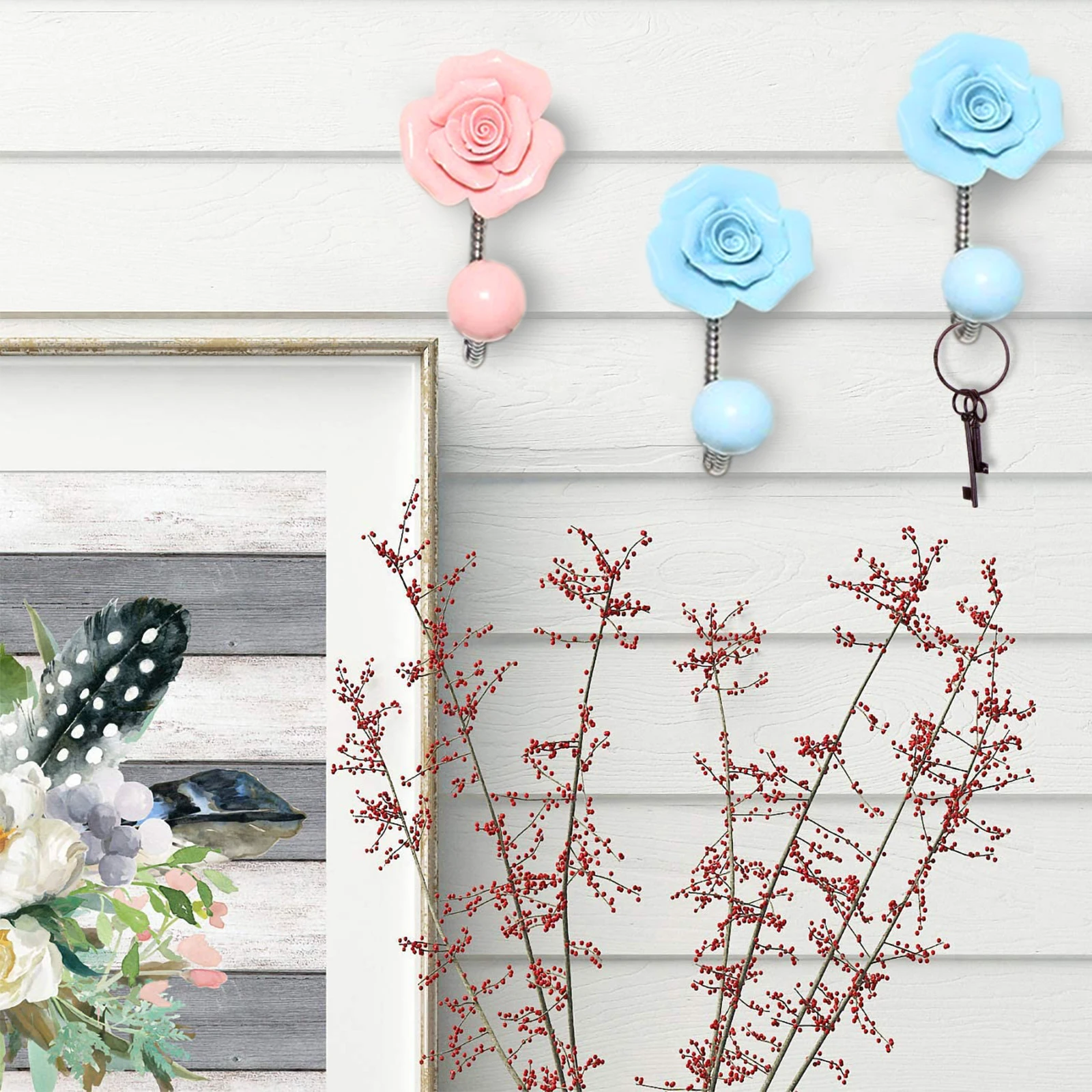 

3d Flower Ceramic Wall Coat Hook Chrome Decorative Robe Hook For Scarf Bag Towel Hat Keys For Kitchen Bathroom Office Robe Hook