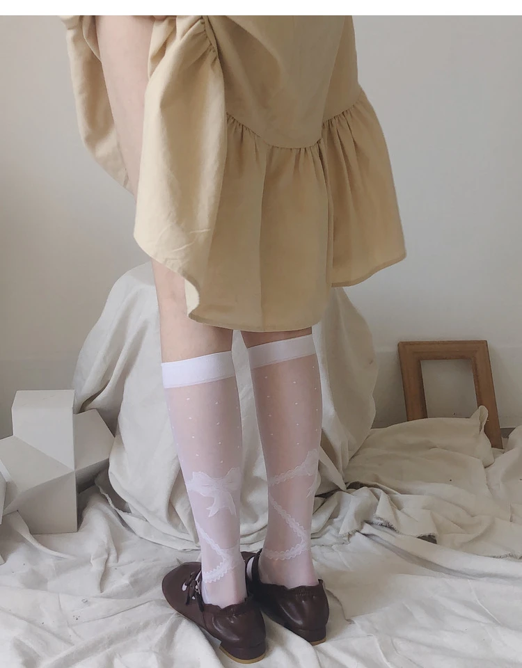 

Summer Socks Female Japanese Jk Tube Socks Bow Cross Long Silk Socks Stockings Thin Calf Socks Cute Soft Girl Black Stockings