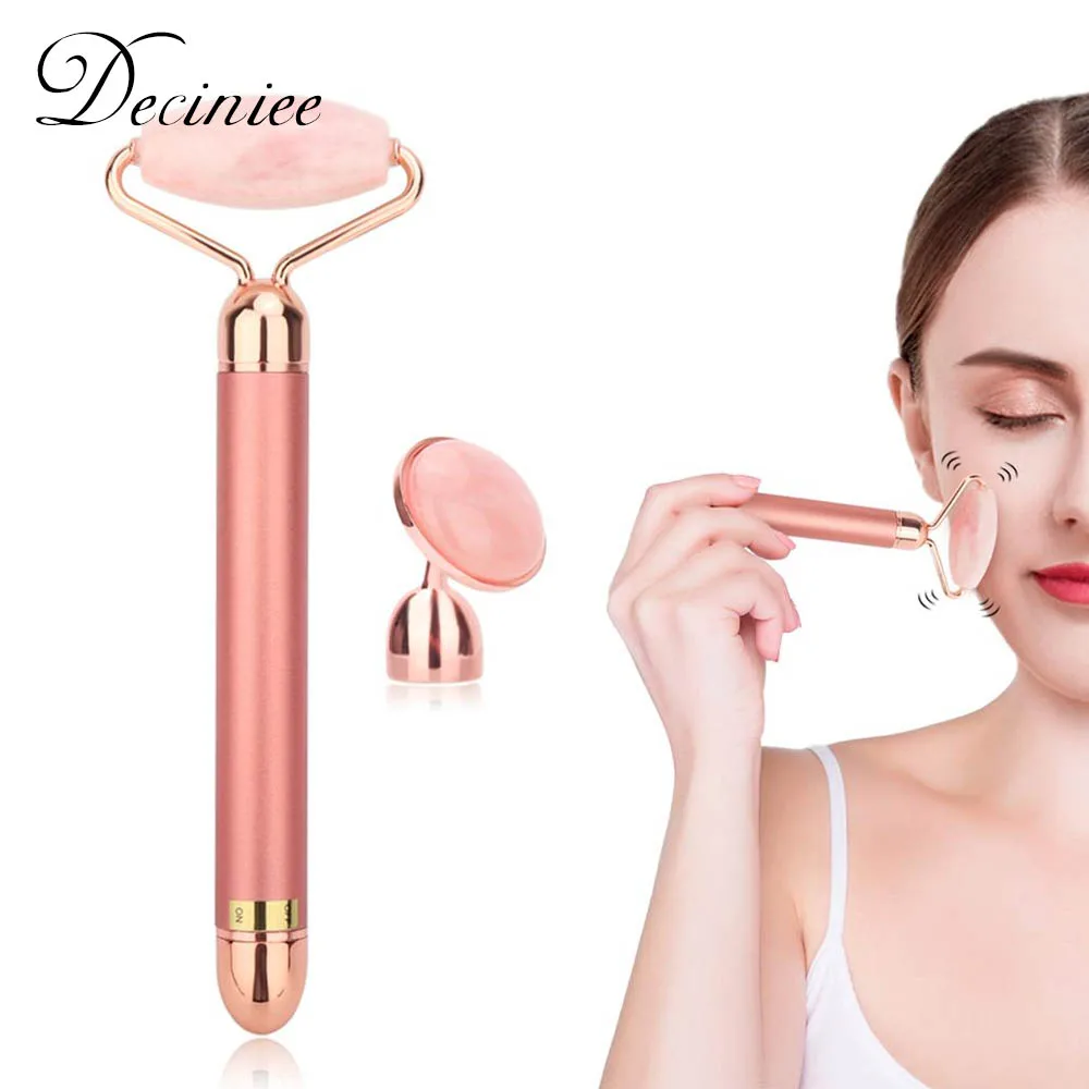 2 в 1 Электрический Вибрационный натуральный розовый кварц нефритовый ролик для