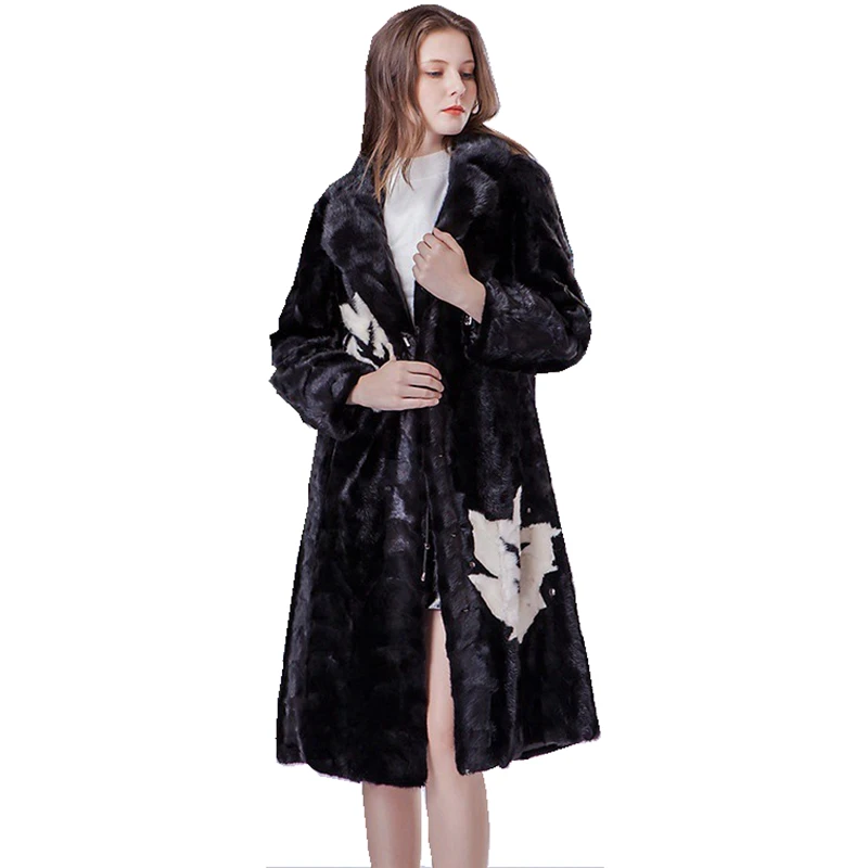Роскошное пальто из натурального меха норки Женская осенне-зимняя верхняя