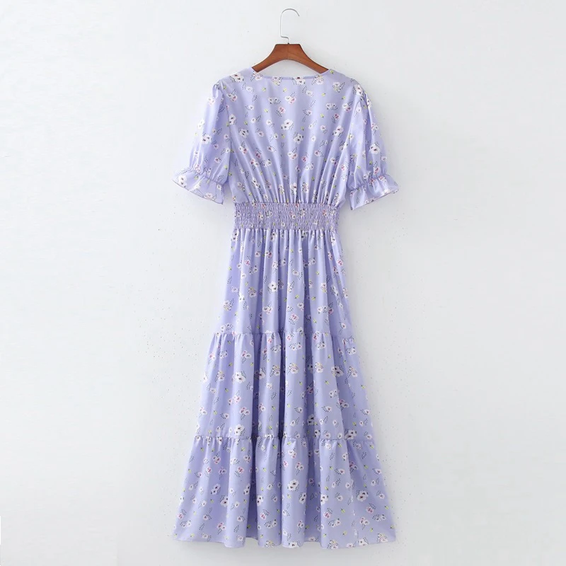 

DOUJILI 2021 Summer New Style Vintage Short Sleeve Long Dress Flower Printing Temperament Dress For Women