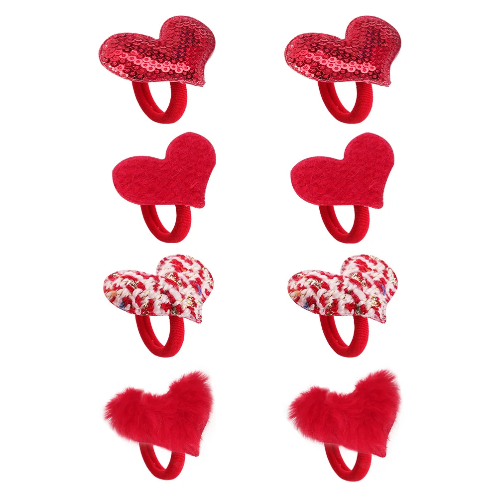8pcs Girls Cute Rubber Band Ponytail Holder Gum Headwear Elastic Hair Bands Red Heart Scrunchies Girl Hair Accessories Ornaments images - 6