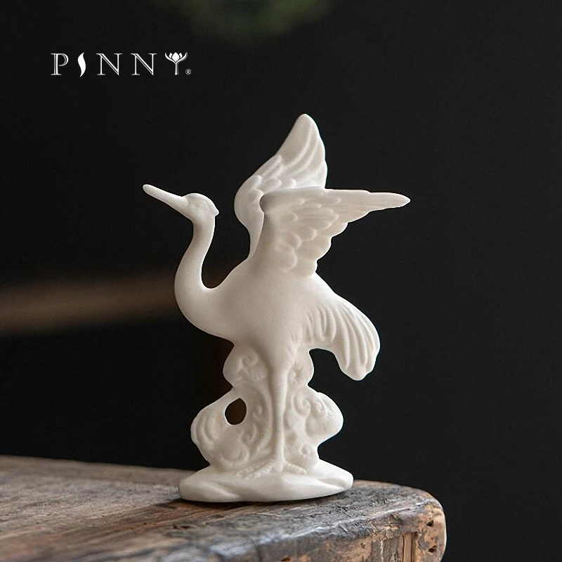 

PINNY White Porcelain Crane Decoration Ceramics Animal Tea Pet Home Decoration Accessories ModernTabletop Handcrafts