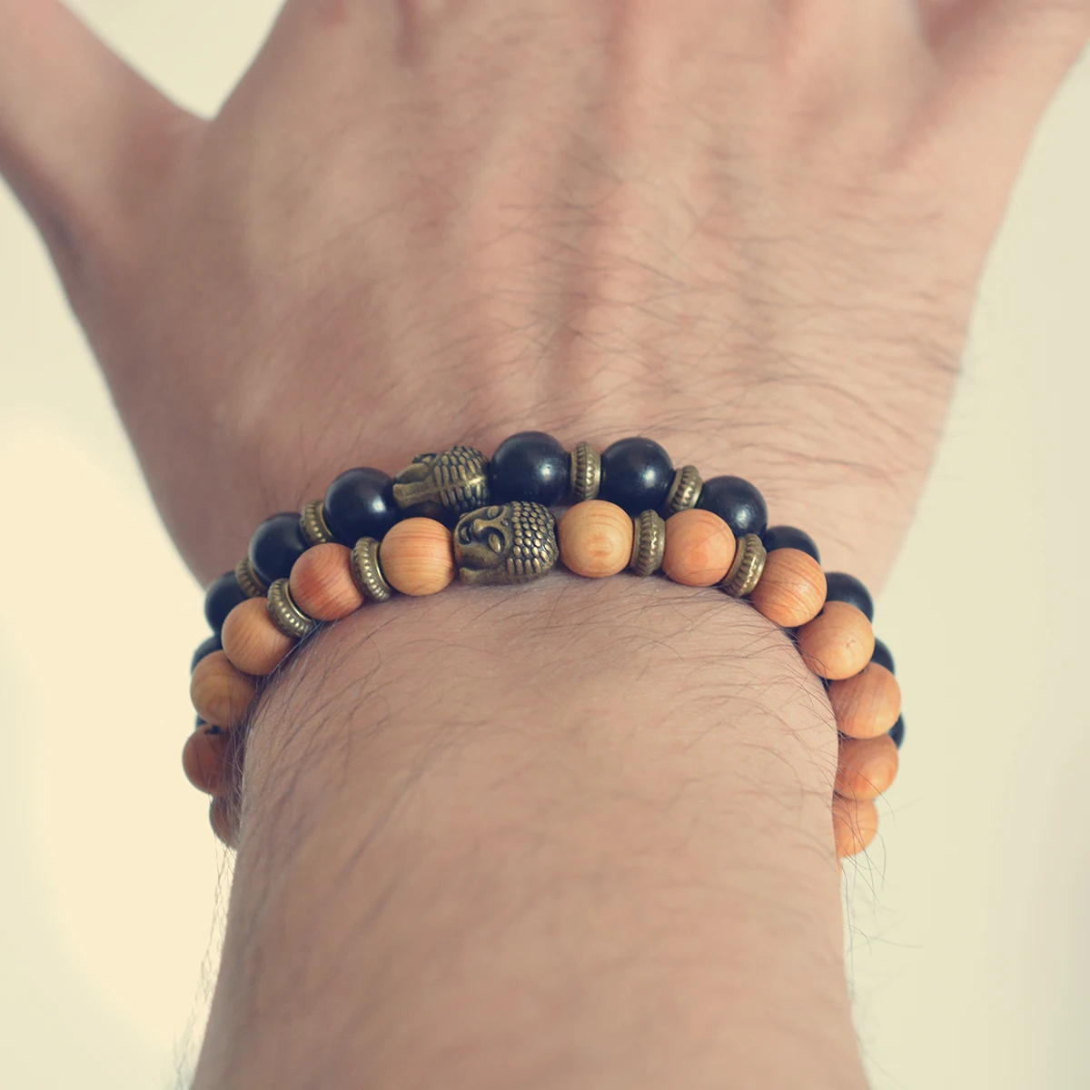 Ретро мужской браслет бусы из натурального дерева Будда растягивающиеся