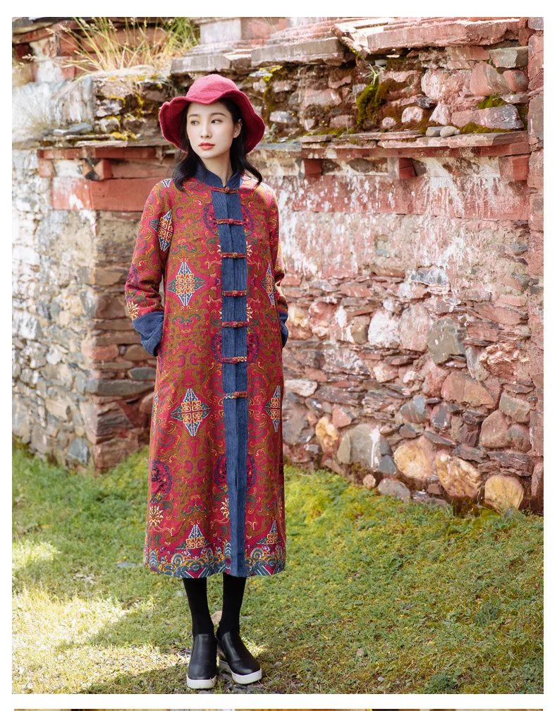 Autumn and winter Tibetan style women's clothing retro Chinese style Tang style coat Chinese style long loose windbreaker